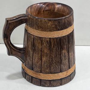 Handmade Polished <b>Wooden</b> Beer Mug Eco-Friendly Sustainable Feng Shui <b>Rustic</b> Religious Love Design 500ml for Coffee Tea Beer - Product Image 5