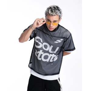 Camiseta Oversize de Malla con Gráfico del Número 95, Transpirable, Estilo Urbano, Rosa, Negro, Verde Oliva, Unisex - Product Image 5