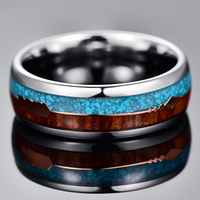 Anillo de carburo de tungsteno con incrustaciones de madera, turquesa y flecha de oro rosa, banda de boda abovedada de 8 mm para hombre, joyería natural al por mayor