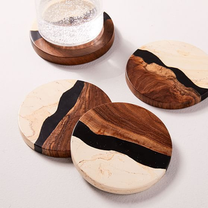 Premium Marble IWood Coaster Set Handmade Round Beverage Coasters for Restaurant Cafe Hotel <b>Table</b> Decoration - Product Image 2