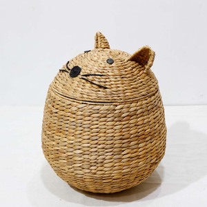 Woven Water Hyacinth Cute Cat Shaped Eco-Friendly Storage <b>Basket</b> <b>with</b> <b>Lid</b> for Home Organization and Decor - Product Image 2