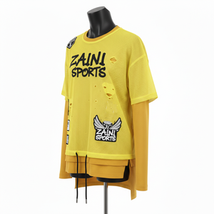 Women Double Layer Mesh <b>T</b> <b>Shirt</b> GSM Breathable Polyester <b>Yellow</b> Panel Custom Heat Transfer Logo Women Double Layer <b>Shirt</b> Cotton - Product Image 4