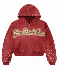 Sweat à capuche vintage Y2K personnalisé OEM, coupe oversize, finition délavée et fermeture éclair avec motif brodé. - Product Image 1