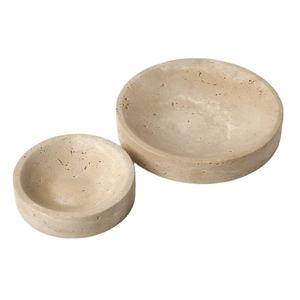 Juego de tazones de piedra travertino, tamaños pequeño y grande, diseño beige elegante, perfecto para exhibir o servir. - Product Image 1
