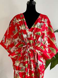 Robe Kaftan Bohème d'Été pour Femme en Coton Imprimé à la Main Écologique, Cache-Maillot de Plage Imprimé à la Main - Product Image 2