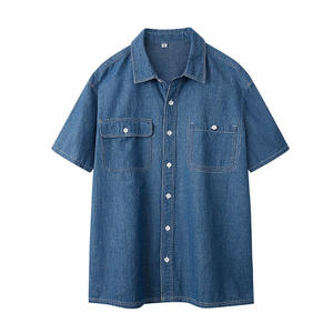 Camisa de Mezclilla de Manga Corta Extra Grande con Bolsillos en el Pecho para Hombre, Logotipo Personalizado de Alta Calidad OEM - Product Image 2