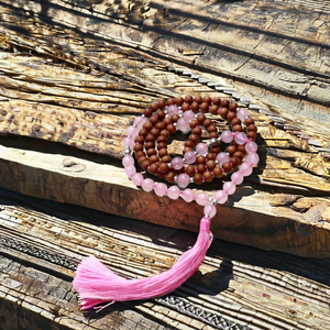 Collier de perles de Mala de chapelet spirituel en quartz rose de style bohème fait à la main bijoux de pierres précieuses de mode tendance pour cadeau de bouddhisme - Product Image 1