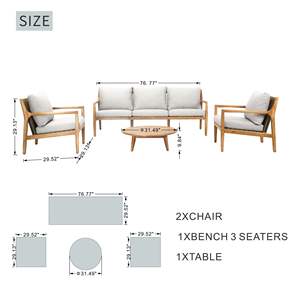 Conjunto de Muebles de Jardín de 4 Piezas de Madera de Acacia Sólida, Sofá Seccional para Exteriores con Cojines y Mesa de Centro - Product Image 4