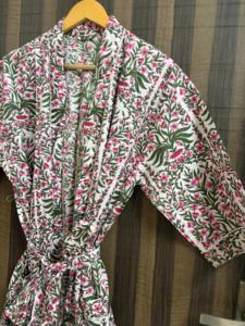 Bata Kimono Floral de Algodón para Mujer, Hecha a Mano con Estampado Digital, Cuello en V, Cierre con Cordón, para Spa, Dama de Honor, Vestido de Verano - Product Image 3
