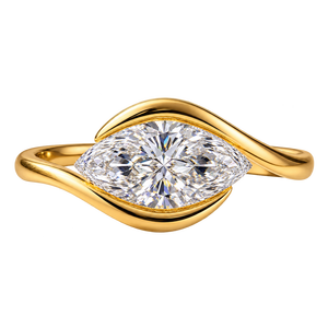 Bague élégante de style marquise plaquée or jaune avec bande croisée, bijou de fiançailles pour femme, cadeau - Product Image 1