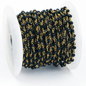 Cadena de Rosario de Ónix Negro Natural Hidro Rondelle de 3MM y 3.5MM, Cadena de Piedras Preciosas Envuelta en Alambre Chapado en Oro, Venta al por Mayor para Fabricación de Joyería - Product Image 1