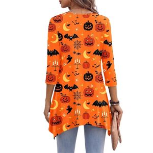 Tunique Bohème Grande Taille en Rayonne à Motif Citrouille Orange pour Halloween, Col Rond Respirant, Tunique de Fête Saisonnière pour Femme - Product Image 2