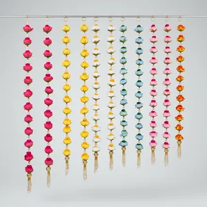 Guirnalda de Flores de Tela Multicolor, Decoración de Pared Colgante con Perlas y Borlas para Bodas, Diwali, Decoración del Hogar - Product Image 6