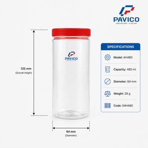 Pot en plastique PET transparent rond de 480 ml avec bouchon à vis pour l'emballage d'aliments secs, fabricant au Vietnam - Product Image 2