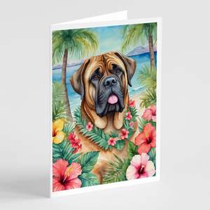 Mastiff Luau Whimsical A7 Size 5x7 Blank <b>Note</b> <b>Cards</b> Pack of 8 <b>Greeting</b> <b>Cards</b> with Envelopes - Product Image 1