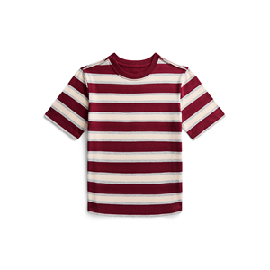 T-shirt à manches courtes rayé pour homme, col rond, coupe classique, 230g, 100% coton, vêtements décontractés, tissus tricotés, motif rouge, blanc, gris - Product Image 2