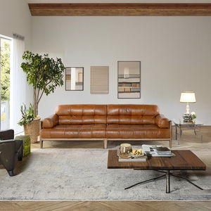 Sofá de Cuero de 3 Plazas, Moderno y Minimalista, Color Marrón, Patas de Madera Delgadas, Muebles de Lujo para Sala de Estar, Directo de Fábrica - Product Image 6