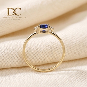 แหวนทองคำแท้ 14KT งานแฮนด์เมดใหม่ ประดับเพชรเพาะเลี้ยงและไพลินสีน้ำเงินเข้ม สำหรับผู้หญิง เครื่องประดับชั้นดี รับรองโดย IGI - Product Image 5