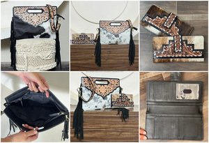 Bolso bandolera de cuero repujado a mano estilo occidental con cremallera y flecos, y cartera plegable tipo clutch, conjunto de dos piezas para mujer - Product Image 3