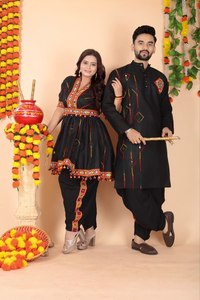 <b>Black</b> Cotton Kurta <b>Pajama</b> <b>Set</b> Ethnic Indian Pakistani Clothing Fancy Work Party Wear for Wedding and Festival - Product Image 4