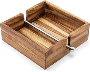 Porta servilletas clásico con marco rectangular de madera, barra horizontal de acero, tamaño estándar, decoración moderna para mesa de comedor o cocina. - Product Image 5