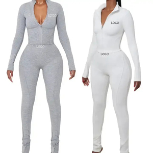 Women's <b>Black</b> 2 Piece Sporty Set Full Sleeve <b>Turtleneck</b> Zipper Top With Leggings Solid Color Knitted Women's Set's 2026 - Product Image 2