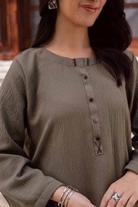 Robe mi-longue ample en coton olive pour femme, style ethnique indien traditionnel, séchage rapide, infroissable, haute qualité, idéale pour les fêtes et mariages - Product Image 5