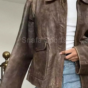 Fashion Womens <b>Real</b> <b>Leather</b> <b>Jacket</b> Sheepskin Slim Fit Motorcycle Style Coat with Zipper Style and High Quality - Product Image 5