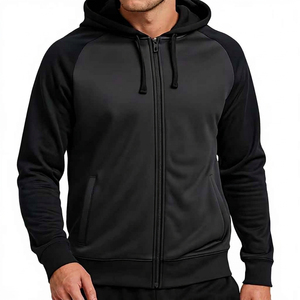 Unisex <b>Black</b> Raglan Sleeve <b>Zip</b>-<b>Up</b> <b>Hoodie</b> Solid Color Casual Hooded Sweatshirt Breathable French Terry Oversized Fit Winter Wear - Product Image 6