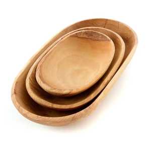 Bol à salade ovale en bois d'acacia avec bord en écorce naturelle |   Fabriqué à la main, écologique, léger et durable |   Bol de service moderne pour fruits - Product Image 6