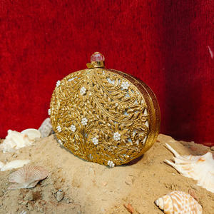 Mother of <b>Pearl</b> Oval <b>Clutch</b> with Heavy Gold Filigree Floral Work <b>Pearl</b> Detailing Luxury Bridal Evening Bag for women - Product Image 3