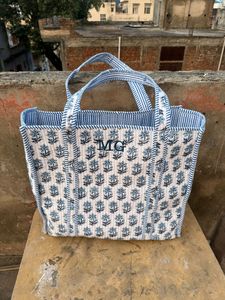 Floral Handprinted Large Quilted Women's Tote <b>Bags</b> Boho <b>Overnight</b> Weekender Beach Tote Eco-Friendly Shopping Grocery Travel <b>Bags</b> - Product Image 4