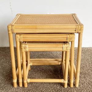 Mesas auxiliares de ratán a precio competitivo, muebles de sala de estar, juego de mesas de centro de mimbre y madera. - Product Image 3