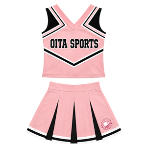 Uniforme de cheerleading rose bébé, noir et blanc, sans manches, col en V, haut court, jupe plissée, tenue de danse pour équipe de cheerleading - Product Image 1