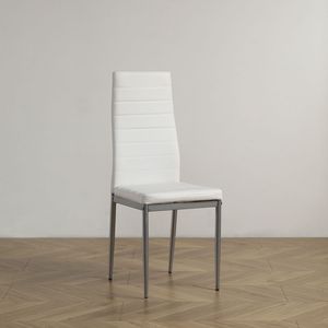Set di 4 Sedie da Pranzo in Pelle PU Bianca e Grigia con Decorazione a Cuciture Orizzontali, Cuscino dello Schienale, Gambe Tubolari N201, Ricambio Enco - Product Image 4