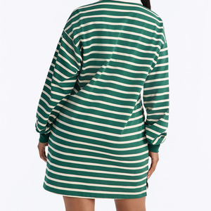 Vestido Camisero Oversize a Rayas para Mujer al por Mayor, Manga Larga, Cuello Polo, Dobladillo Asimétrico, Mini, Casual, de Algodón Tejido Transpirable - Product Image 2
