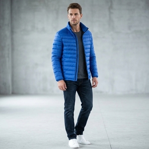 Chaqueta Acolchada Azul para Hombre PORTACE ENTERPRISES, Cuello Alto, Cierre de Cremallera, Resistente al Viento, Transpirable, Informal, para Invierno, Corte Ajustado, Forro Polar - Product Image 2
