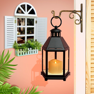 Vintage Durable <b>Lantern</b> with Pillar Candle, Wall Hanging <b>Lamp</b>, Antique Design iron Holder for Home and Cafe Decor - Product Image 5