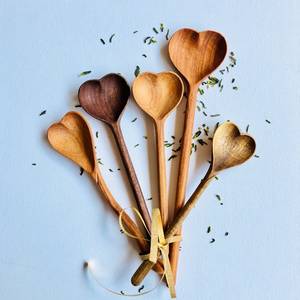 Best Quality Durable Eco-Friendly Hand Carved Asian Zen Style Wooden Heart Spoons <b>Mirror</b> Polish | Acacia Handmade Utensil Set - Product Image 1