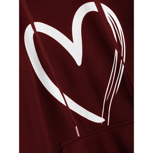 Sweat-shirt à capuche unisexe marron avec imprimé cœur blanc, pull tricoté décontracté surdimensionné avec poche avant, idéal pour l'automne - Product Image 6