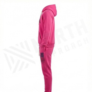 Unisex <b>Pink</b> USA Print <b>Tracksuit</b> Hoodie And Pants Set Casual Full Sleeve Drawstring Sweatshirt With Pocket Autumn Wear - Product Image 3
