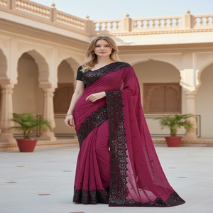 New Arrival Superior Quality Luxurious Shubham Collections Saree Chiffon / Georgette Fabric Floral Pattern Regularwear - Product Image 1