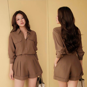 Ensemble 2 pièces décontracté pour femme, coupe droite, en coton respirant et écologique, avec haut à manches longues et short, fabriqué au Vietnam - Product Image 5