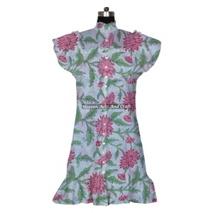Vestido de algodón con estampado de bloques estilo bohemio para mujer, diseño gitano hecho a mano, túnica de algodón transpirable con estampado de bloques, ropa de la India y Pakistán. - Product Image 6