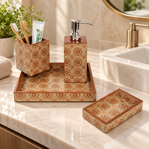 Juego de Accesorios de Baño de Madera Hechos a Mano con Patrón de Mármol Turquesa Impreso, Venta al Por Mayor, OEM, ODM - Product Image 3