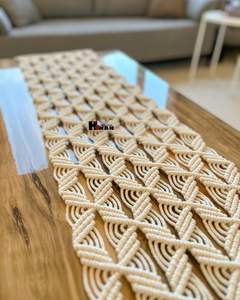 Chemin de table décoratif bohème en tricot, tissé à la main en coton et dentelle, centre de table de luxe pour mariage, fête, restaurant, écologique - Product Image 4