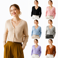 Vêtements en stock prêts à être expédiés, pull d'hiver léger et confortable pour femmes, col en V, fermeture boutonnée, pull personnalisé, vente en gros