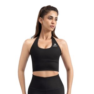 <b>Black</b> Women's Athletic Racer Back Bra Sleeveless Crop <b>Top</b> Fitted Workout Activewear For Gym Yoga Running Training And Sports - Product Image 2