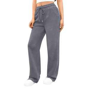 Pantalon de survêtement confortable en coton pour femme, avec cordon élastique, logo personnalisé, gris, coupe large, pour la détente et la gym, vêtement de sport d'hiver - Product Image 1
