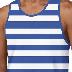 Wholesale Lightweight Custom <b>Men's</b> Blue <b>White</b> Striped Sleeveless Tank Top O-Neck Casual Knitted <b>Vest</b> Horizontal Stripe Tank Top - Product Image 4